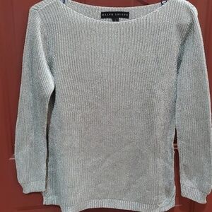 Ralph Lauren Women's Soft Silver Mettalic  Crewneck Sweater BLACK LABEL